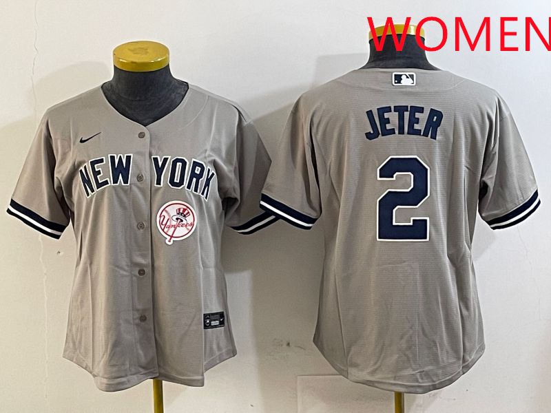 Women New York Yankees #2 Jeter Grey Game 2025 Nike MLB Jersey style 10->women mlb jersey->Women Jersey